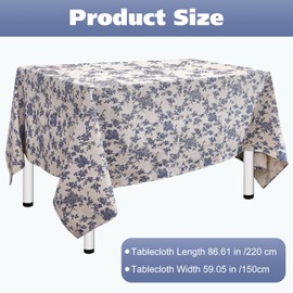 ausurme Rectangle Tablecloth,Blue Floral Pastoral Table Cloth,Cotton Linen Table Cloth,Vintage Tablecloth,Table Cover for Kitchen Picnic Dining Party Decor(Blue Floral, 150×220cm)