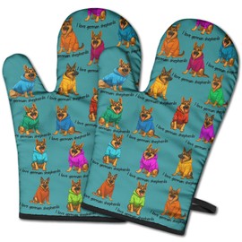 German Shepherd Oven Mitts for Dog Lover,Heat Resistant Kitchen Gloves for Cooking Cooking, Grilling,Baking