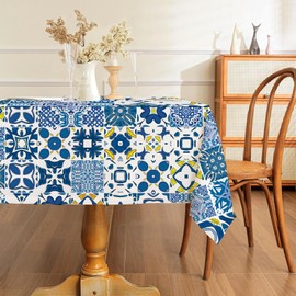 AIBIIN 142x213cm Blue Tablecloth Moroccan Tiles Patchwork Style Rectangular Table Cloth Washable Table Cover for Dining Room Picnic Party Table Decor Supplies