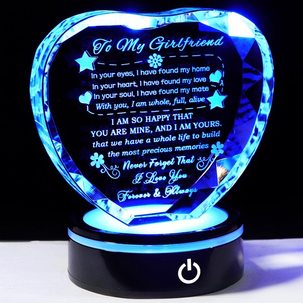 YWHL Gifts for Girlfriend from Boyfriend Romantic to My Girlfriend Crystal Keepsakes Valentine Day Anniversary Birthday Present for Girlfriend with Colorful Base I Love You Gifts for Her