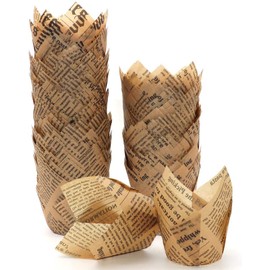 YoCosii 200pcs Tulip Cupcake & Muffin Tins Liners , 2'' Standard Newspaper Pattern Paper Baking Cups Nature, Light Brown