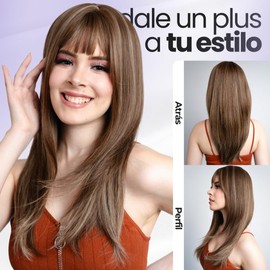 GAIBMAX - Pelucas para mujer cabello aspecto natural, peluca de mujer longitud media, pelucas sintéticas de fibra de alta calidad (Brown & honey highlights)