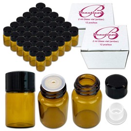 72 Packs Beauticom® 2ML Amber Glass Vial for Essential Oils, Aromatherapy, Fragrance, Serums, Spritzes, with Orifice Reducer and Dropper Top