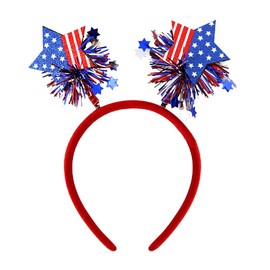 ROMODIYA Independence Day Headbands, 1 Pack 4th of July Headband USA Flag Star Design Hairband American Patriotic Party Hair Accessories Blue and Red Glitter Star Hair Hoop for Women Kids Photo Props