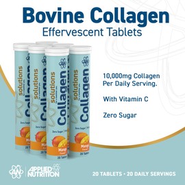 Applied Nutrition Solutions Collagen Effervescent Tablets – Collagen with Vitamin C per Serving - 20 Effervescent Tablets, Zero Sugar, Low Calorie, Supports Skin Hair and Connective Tissue - Mango