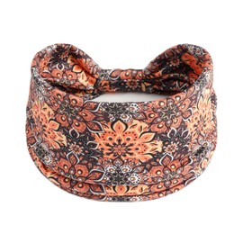 Bomeirc 1 Pack Boho Headbands Stretch Paisley Print Bandana Headband Criss Cross Hair Bands Knotted Head Wrap Yoga Daily for Women and Girls (Tangerine)