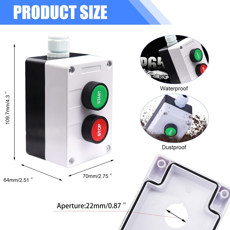 Taiss Momentary Push Button Switch Station Box Start/Stop Red Green