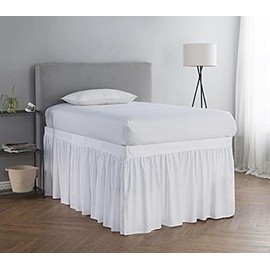 Dorm Bed Skirt Twin XL 42 Inch Tailored Drop, Dorm Skirt with Split Corners, College Dorm Essentials, 100% Microfiber Fabric Dorm Bed Skirt for Twin XL Dorm Beds (White, TwinXL-42)