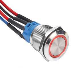 Acegoo 19mm 12V ON/Off Switch 5A Push Button SPST Switch Backlite Self-Locking for RV Boat Truck Automotive Lighting, 7” Pre-Wired Pigtail 3/4” Drill Hole Copper Shell 12V/24V (Sliver-1Pcs)