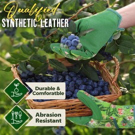 HANDLANDY Gardening Gloves for Women, Breathable Ladies Leather Garden Yard Gloves Best Gift for Gardeners (Green-printing, Small (Pack of 1))