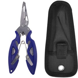 Fishing Pliers with Nylon Cloth Bag, Stainless Steel Fish Hook Plier Saltwater Freshwater, Line Cutter Hook Remover Nose Split Ring Pliers Fishing Scissors Fishing Gear for Fishmen, Blue
