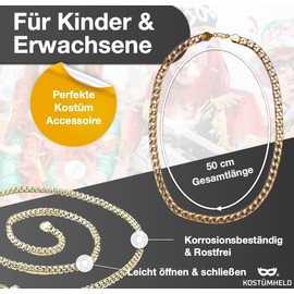 TK Gruppe Timo Klingler Kostümheld® 3 x Gold Chain Curb Chain Gold Chain Rapper Gangster Fokuhila Accessories 80s 90s Carnival Accessory Men and Women