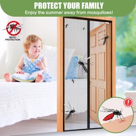 Mosquito Net Door Magnetic Mosquito Net Customized Door Curtain Anti-Mosquito Door Curtain for Corridors, Doors, Patio. Easy to Install Sealing Gasket, Black, 100 x 200 cm