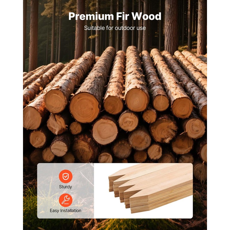 VEVOR Wooden Garden Stakes, 25 Pcs 36 x 0.5 x1.5