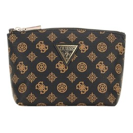 GUESS Wilder Large Top Zip Cosmetic Bag Brown, brown