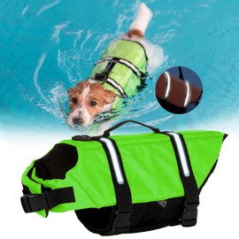 ERYURU Chaleco Salvavidas Perro,Salvavidas para Perro pequeño y Grande con Tiras Reflectante,Traje de Baño para Ajustable con Mango,Alta flotabilidad,Resistente al aesgarro,para Surf (Verde, Large)