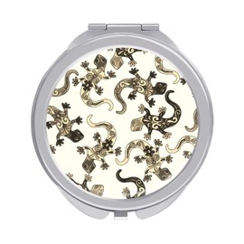 Traditional Mexican Lizards Talavera Ceramic Ethnic Folk Ornament Folding Make Up Mirror, Portable Travel Makeup Mirror, Compact 2X/1X Magnification Mirror for Mom Women Ladies 2.4 x 2.4 inch