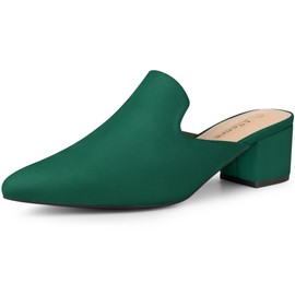 Allegra K Women's Slip on Pointed Toe Chunky Heels Slide Green Mules 11 M US