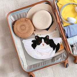 Drawstring Cosmetic Bag, Cat Cosmetic Bag, Gift for Cat Lovers, Flat Cosmetic Bag for Women and Girls, Travel Cosmetic Bag, black and white cat, Cosmetic bag