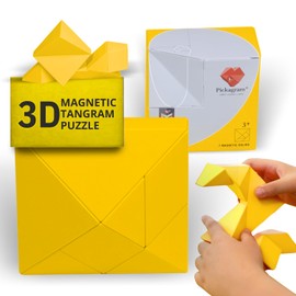 Pickagram Tangrams for Kids Ages 8-12 & Adults 3D Magnetic Tangram Fidget Puzzle: STEM Certified Magnetic Pattern Blocks (Yellow)
