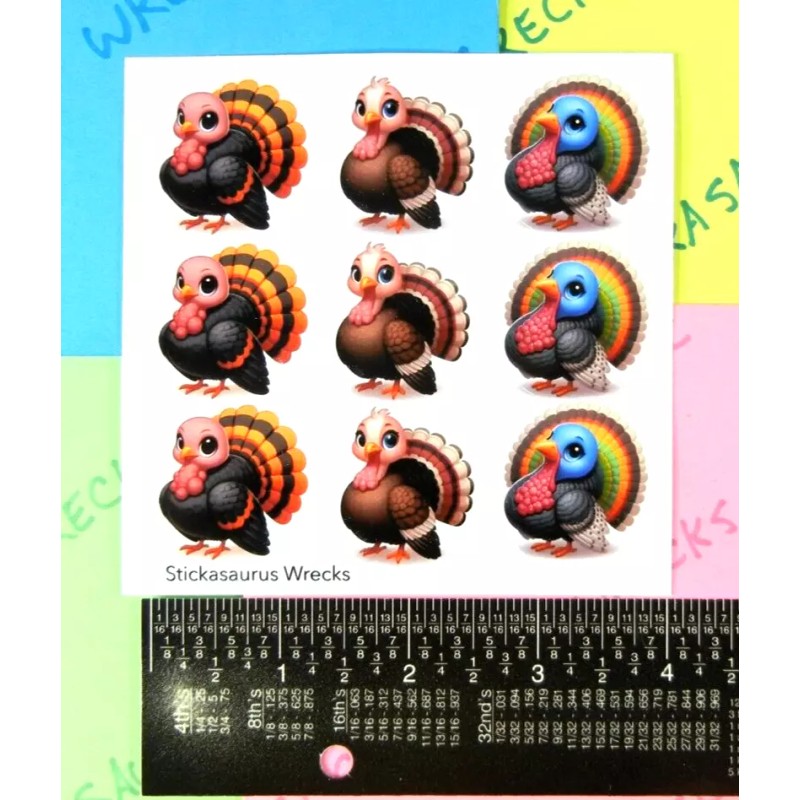 Stickasaurus Wrecks Thanksgiving Turkeys Sticker Sheet