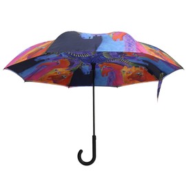 Galleria Enterprises Windproof Umbrella with Laurel Burch Wild Horses Design, Auto Reverse Close Portable Umbrella for Travel or Everyday Use, Inverted Umbrellas for Rain and Sun Protection with