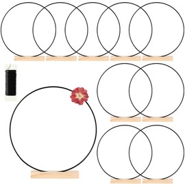 10 Pack Black Floral Hoop with Stand 12 Inch Metal Rings for DIY Centerpiece Table Decorations Crafts Macrame Rings Hoop Dream Catcher Rings Wedding Christmas Wreath Candle Rings Wreaths Craft Hoops
