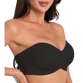 Oscrenia Seamless Bandeau Strapless Bra Underwire Non-Padded Full Coverage Bras for Women(Black,36DD)