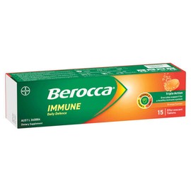 Berocca Immune Daily Defence Vitamin C, D and Zinc, Orange Flavoured Effervescent Tablets 15 Pack