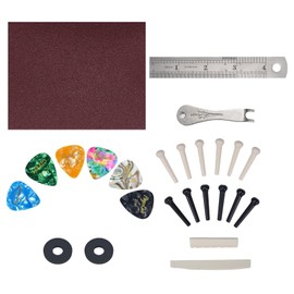 25PCS Acoustic Guitar Accessories Kit, PogoLab Guitar Tool Changing Kit Including Bridge Pins, Bridge Saddle and Nut, Pin Puller, Strap Locks, Picks, Sand Paper for Acoustic Guitar