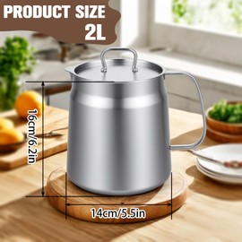 2L Stainless Steel Oil Barrier & Deep Fryer Oil Filters Set - Reusable Oil Container with Oil Filtration System for Kitchen Cooking & Frying