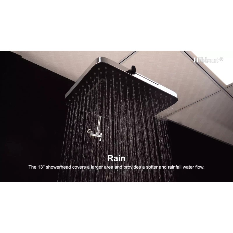 Hibbent High Pressure Adjustable 13” Square Shower Head,Rainfall 5 Spray