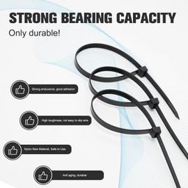 Cable Zip Ties，600PCS Multi-Purpose Nylon Zip Ties,Assorted Sizes 4+6+8+10+12-Inch Self-Locking Nylon Cable Tie,Wire Tie Perfect for Home,Garden Trellis,Office,Garage and Workshop.