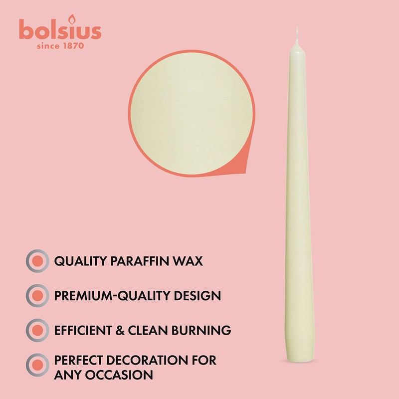 BOLSIUS Ivory Taper Candles - 10 Pack Unscented 10 Inch