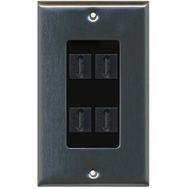 RiteAV - 4 Port HDMI 2.0 Decorative Wall Plate (Stainless Steel & Black)