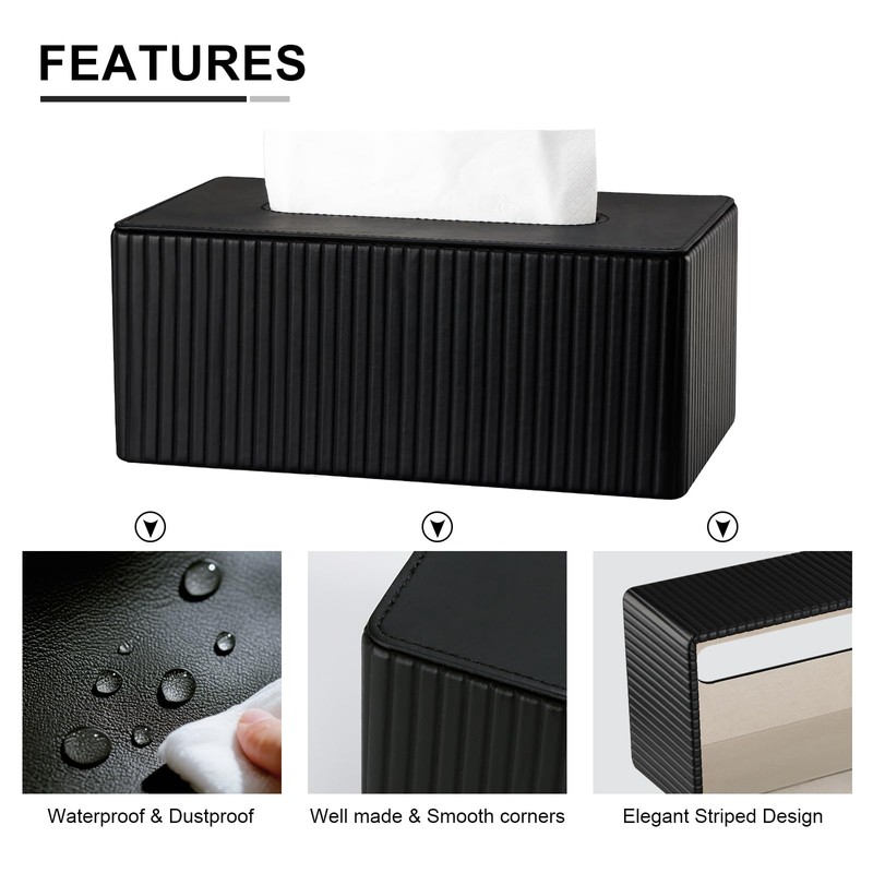 KINGFOM Tissue Box Cover, PU Leather Tissue Box Holder for