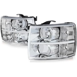 Auto Dynasty Halogen Headlights Assembly Compatible with Chevy Silverado 1500 2500HD 3500 GMT900 2007 2008 2009 2010 2011 2012 2013 2014, Driver and Passenger Side, Chrome Housing