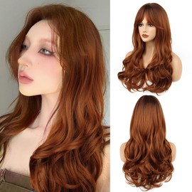 VCKOVCKO Long Curly Wig With Air Bangs 24Inches Synthetic Wavy Wigs Cosplay Wig for Women & Girls(24Inches,6/30C#)