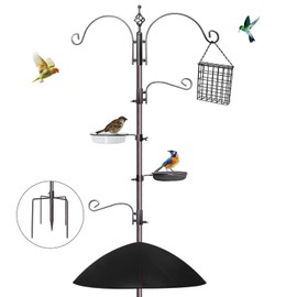 Gzenlos Bird Feeder, 91In Bird Feeder Pole with Squirrel Baffle, Shepherds Hooks for Outdoor Heavy Duty for Attracting Wild Birds, Easy Assembly for Courtyards(Weld, Black 91IN)