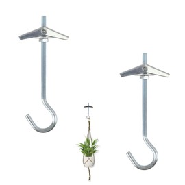 JFGDVW 2 Pcs Ceiling Hooks for Hanging Plants, Stainless Steel Wing Toggle Hooks, Plasterboard Ceiling Hook, Heavy Duty Swag Hook, for Hanging Plants, Lights, and Decorations (Silver)