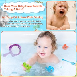 LEADSTAR Bath Toy Baby from 1 2 3 Years, Pack of 5 Bath Toys Children, Baby Water Toy with 3 Floating Animals and 1 Rod and 1 Fishing Net