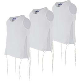 Quality Comfortable 100% Cotton Adults Tzitzit Undershirt Certified Kosher Mens T-Shirt Tzitzis Israel Import by Zion Judaica (3, 24) White