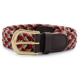 Streeze Mens/Ladies Stretch Belt ─ 30mm Wide with Gold Metal Buckle Elastic Fabric Woven Braided 11 Colours (Brown/Red Mix, X Large)