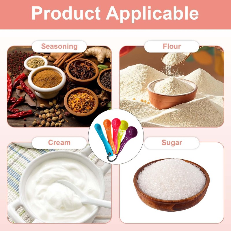 Set of 5 Measuring Spoons Grams Various Capacities with Colourful
