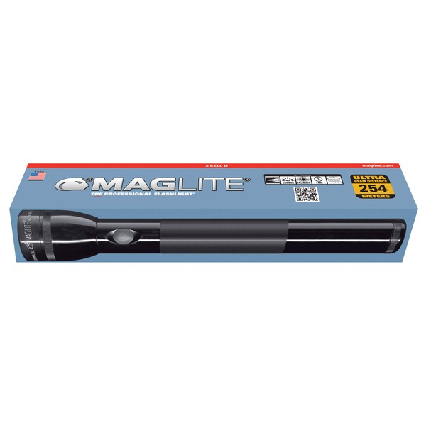 MagLite - S3D015 Maglite Heavy-Duty Incandescent 3-Cell D Flashlight in Display Box, Black