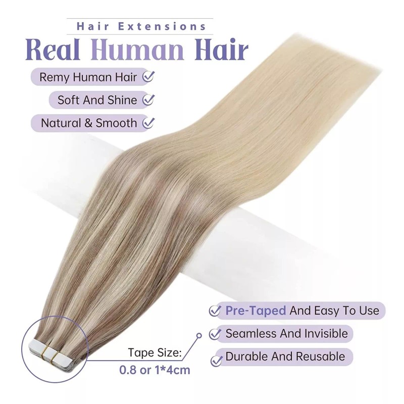 Fshine Extensiones Cabello Real 50gr 14in Balayage Rubio Nórdico Co