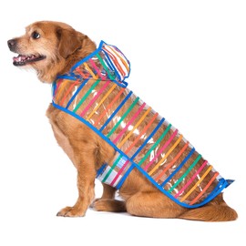 The Dodo Clear Rainy Days Striped Raincoat for Dogs, Size Small; Water Resistant Dog Raincoat with Hook-and-Loop Drape Closure, Easy Clean PVC Material