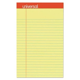 Universal Products - Universal - Perforated Edge Writing Pad, Jr. Legal Rule, 5 x 8, Canary, 50-Sheet, Dozen - Sold As 1 Dozen - Excellent quality 16-lb. free-sheet is perforated for easy removal. - Red margin at left. - Chipboard backing.