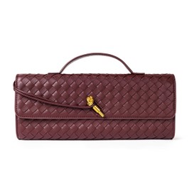 Joryin Woven Purse for Women Evening Clutch Woven Leather Handbags Crossbody Bag Purse Formal Evening Bag, Wine