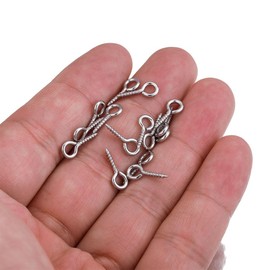 Heuskay Pack of 200 14 mm Small Eye Bolts, Screw Eyes, Screw Hooks, Screw Eyelets, Hooks, Self-Tapping Eye Screws for Jewellery Making, DIY Crafts, Wood Crafts